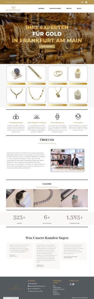 Hier sehen Sie ein Screenshot der Website Dubai Gold Frankfurt die von Thomas Gress mit WordPress und Elementor gebaut wurde