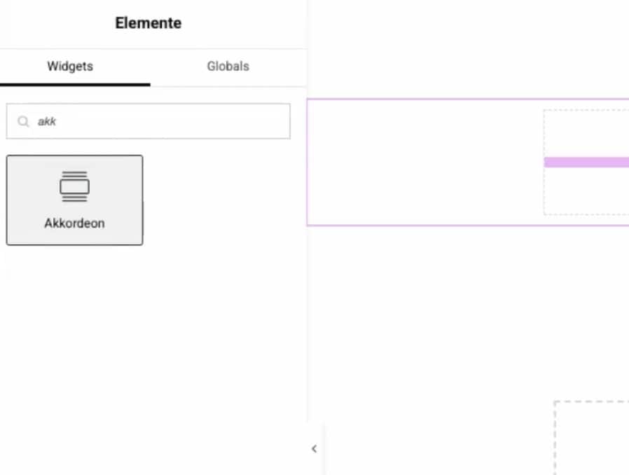 akkordeon widget in elementor reinziehen