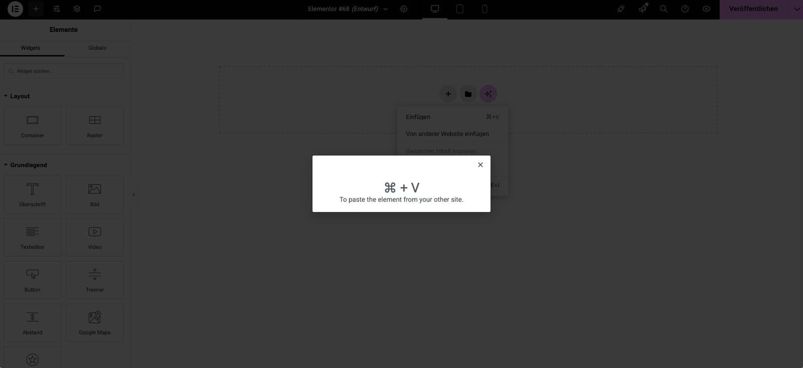 Lovable, Bolt oder v0 zu Elementor exportieren 6 Elementor von anderer website kopieren bildschirmaufname
