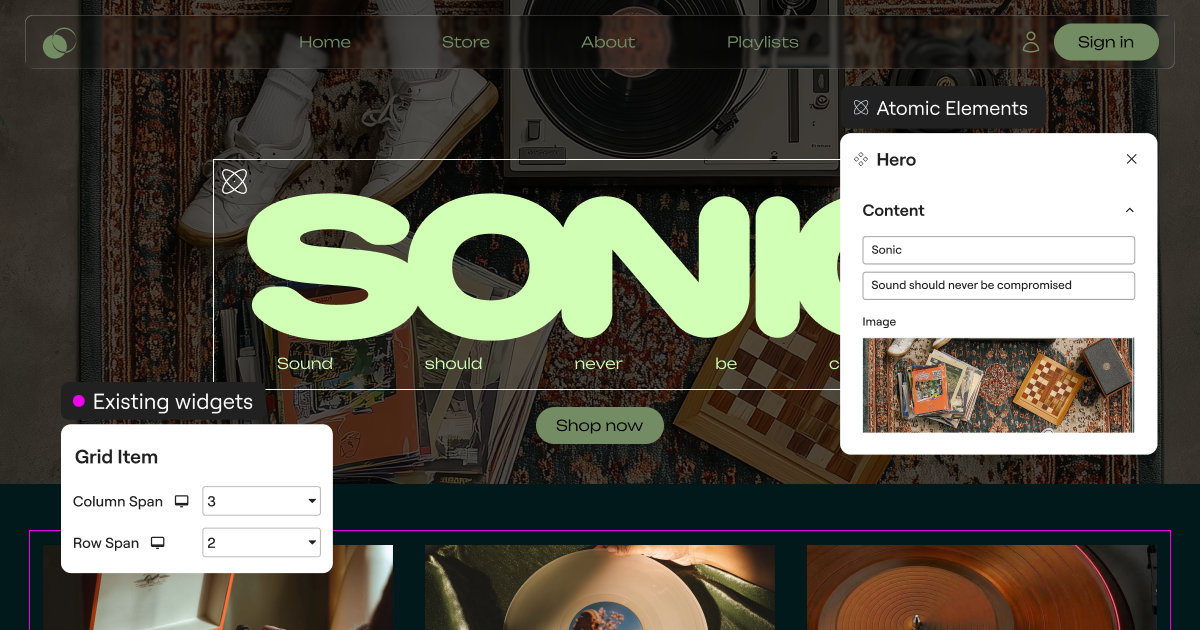 Elementor v4 Editor ist da: Vom Page Builder zum professionellen Design-System 6 Bunte Musik-Website mit Plattenspielern. v3 und v4 Editor funktionieren zusammen